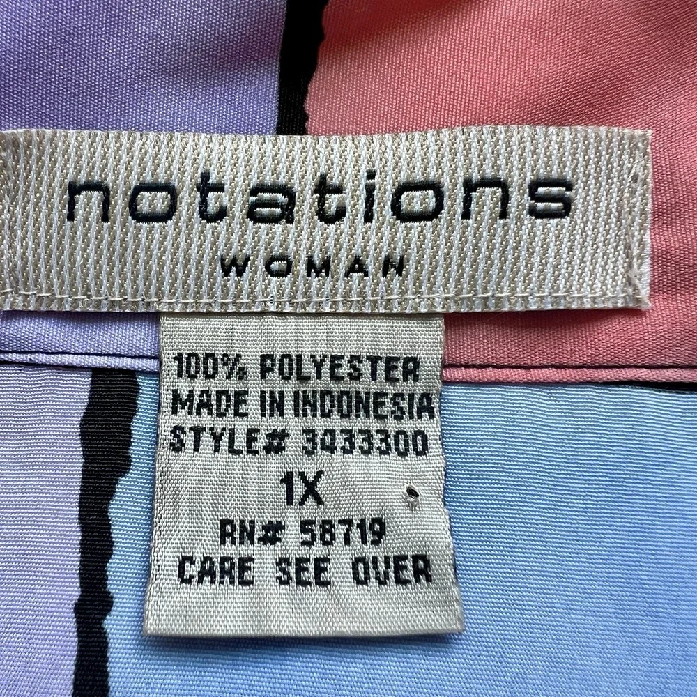 Notations Woman Color Block Shirt 1X – Retro Geometric Print Button‎ Up Blouse - Picture 3 of 9